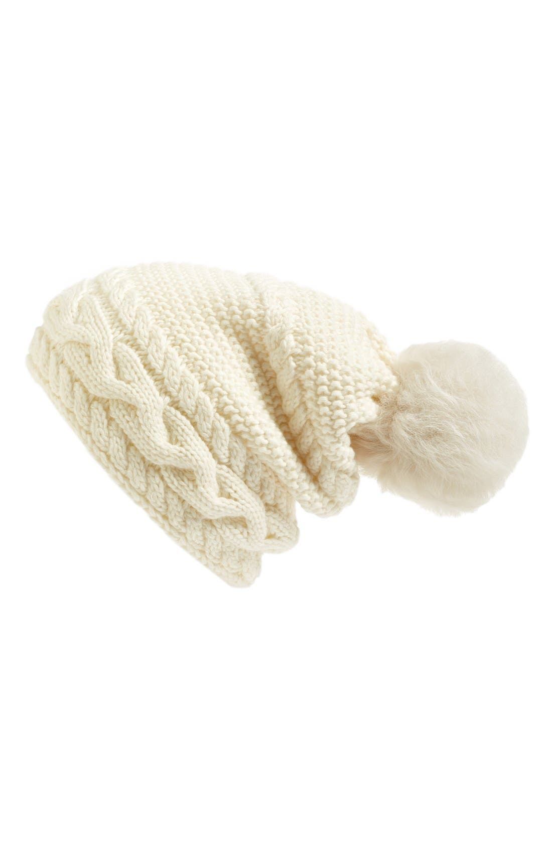 Cable Knit Genuine Shearling Pom Beanie | Nordstrom