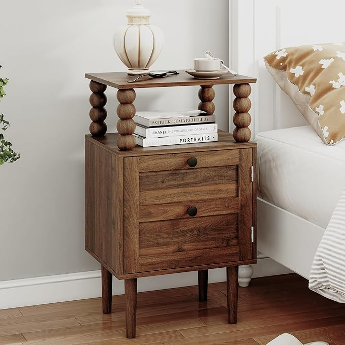 Nightstand,Modern Bedside Table with Storage Drawer and Open Wood Shelf, for Bedroom and Small Sp... | Amazon (US)