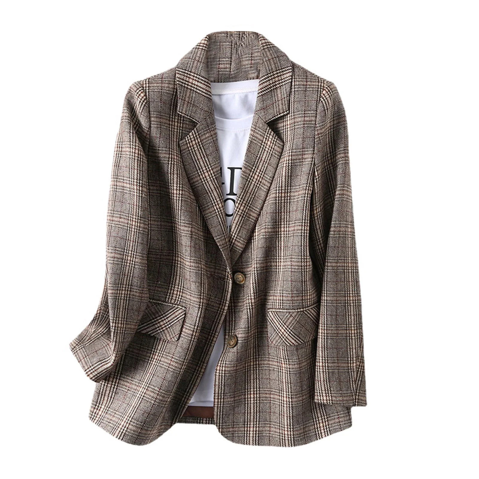 Women's Fashion British Style Loose Casual Plaid Blazer Jacket, Vintage Inspired Small Suit Coat,... | Walmart (US)