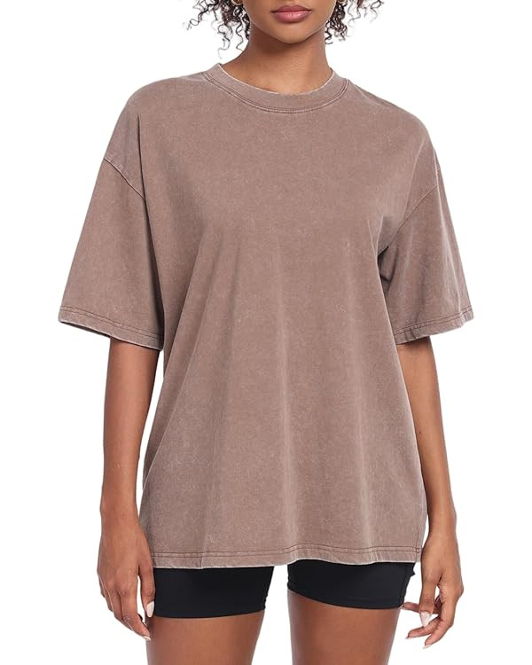 Womens Washed Vintage Oversized T-Shirt Baggy Workout Tops Short Sleeve Cotton Tshirts Streetwear... | Amazon (US)