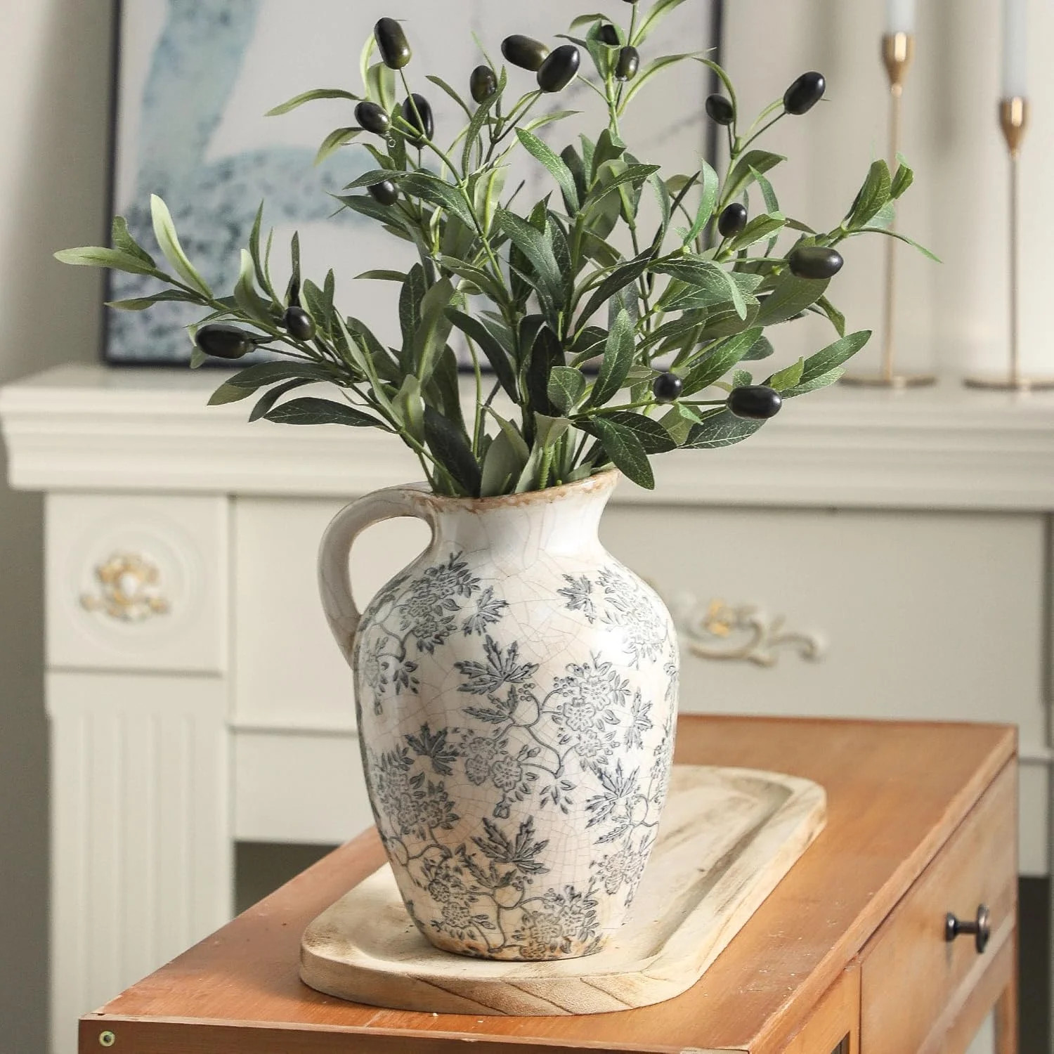 Vintage vase with Handle,Blue and White Ceramic Decorative Flower vase,  Floral Vase,Large Rustic... | Walmart (US)