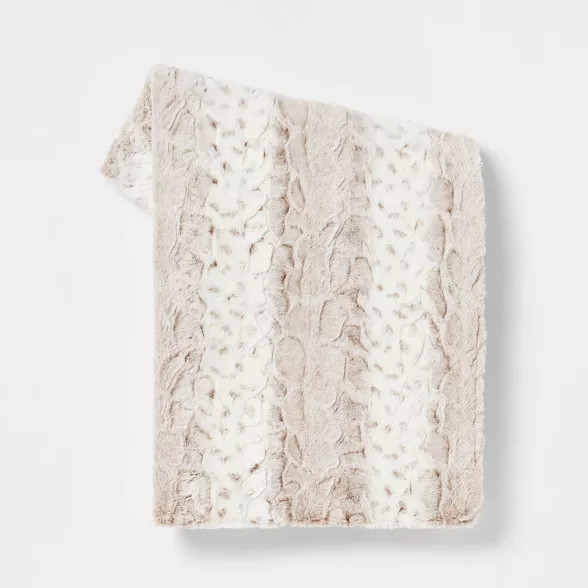 Snow Leopard Faux Fur Ombre Throw Blanket Neutral - Threshold™ | Target