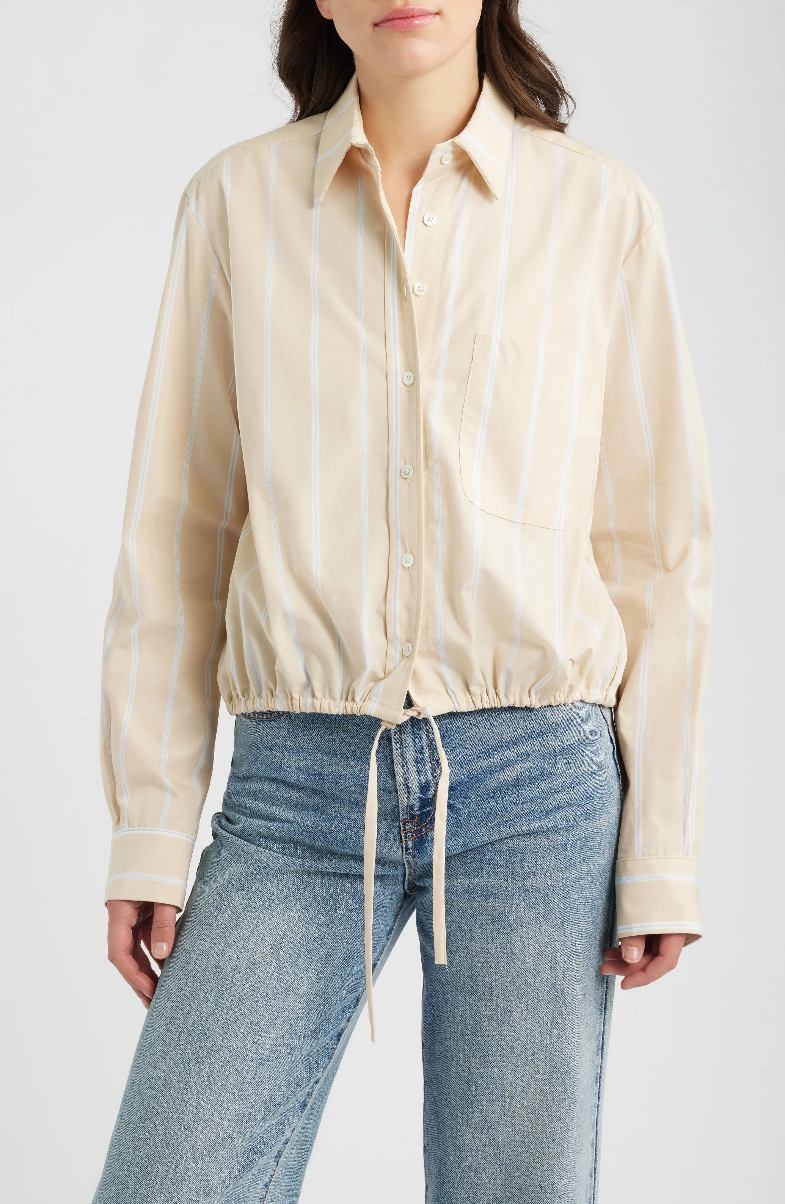 CISSA Long Sleeve Stripe Cinch Button-Up Top (Women) | Nordstrom | Nordstrom
