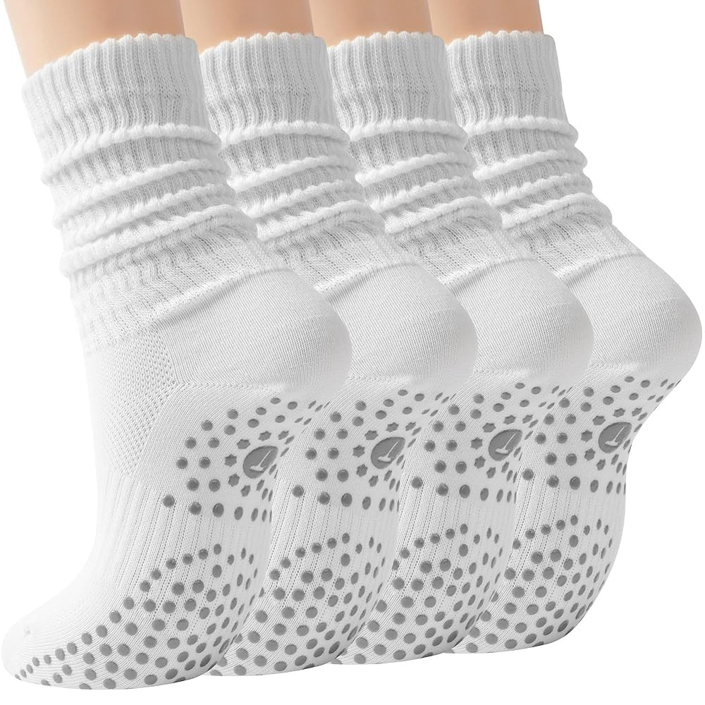 Pilates Slouch Crew Socks for Women, Grip Yoga Socks with Non Slip Grippers for Barre Ballet Danc... | Amazon (US)