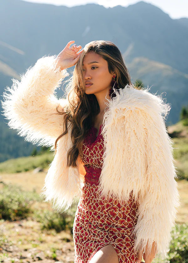 Gladys Fur Coat in Cream | Joyfolie