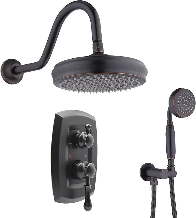 Delnet Antique Shower Mixer Set Concealed Brass Vintage 8 Inch Wall Mounted Rain Shower Head Syst... | Amazon (UK)