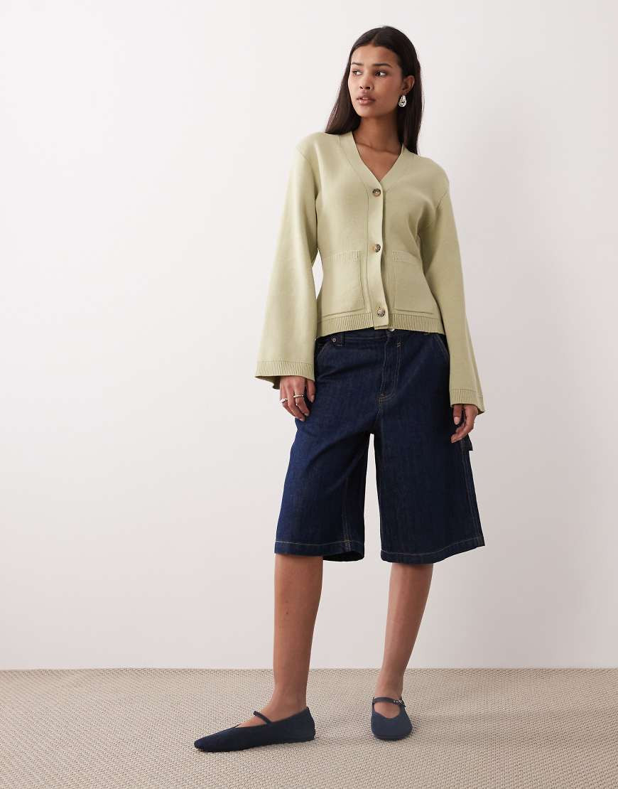 Gina Tricot cinched waist cardigan in sage green | ASOS (Global)