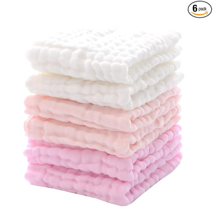 Baby Washcloths and Burp Cloths, Soft Absorbent Towels for Newborns, 6 Pack, 12x12 Inches (Pink) | Amazon (US)