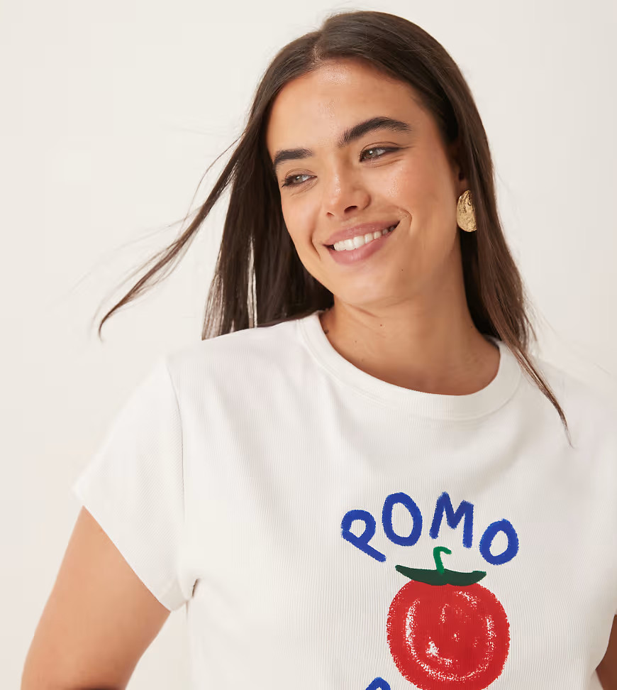 ASOS DESIGN Curve baby tee with tomato graphic in white | ASOS (Global)