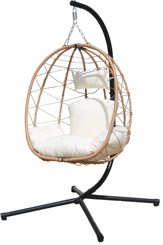 Silla colgante con soporte para interiores, hamaca para exteriores, silla de huevo para patio, do... | Amazon (US)