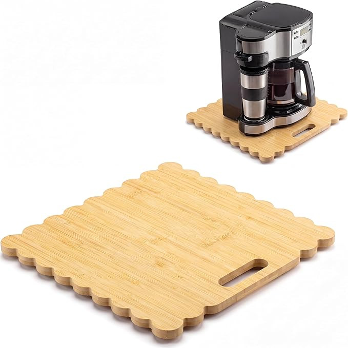 Novabright 13x14 Inch Bamboo Sliding Tray, 360\u00b0 Appliance Slider for Coffee Maker, Scalloped... | Amazon (US)
