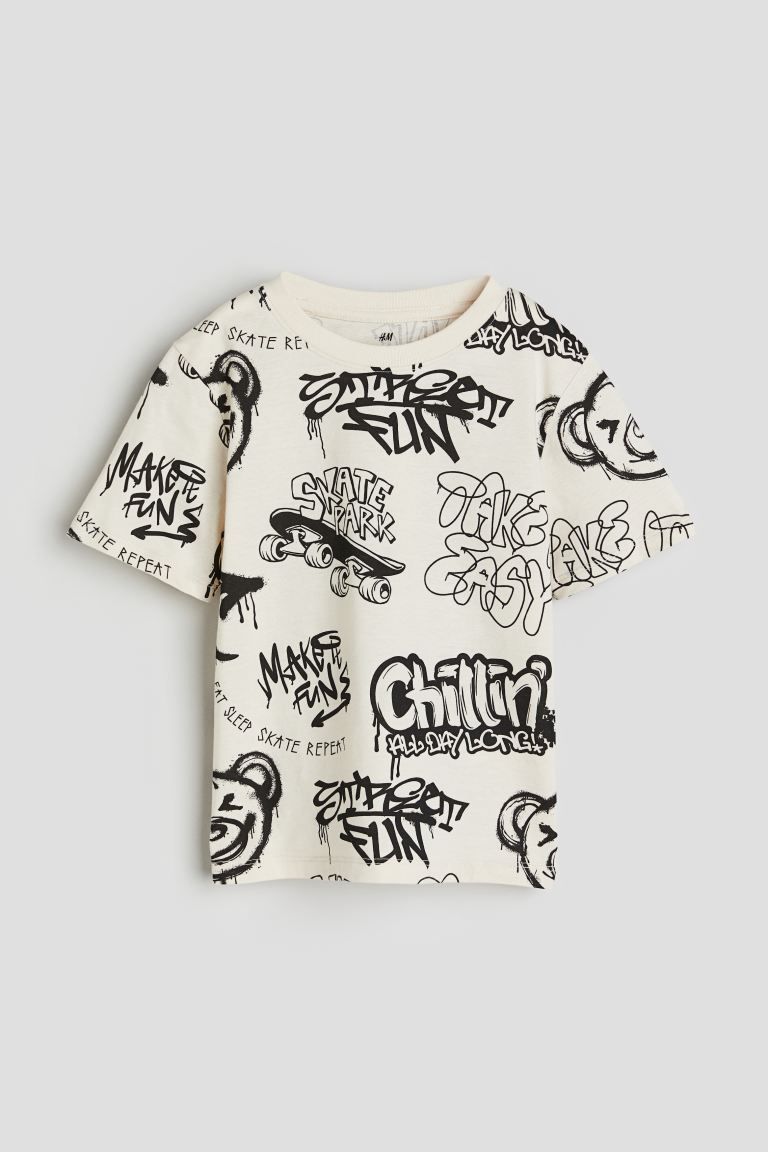 Printed T-shirt - Natural white/patterned - Kids | H&M US | H&M (US + CA)