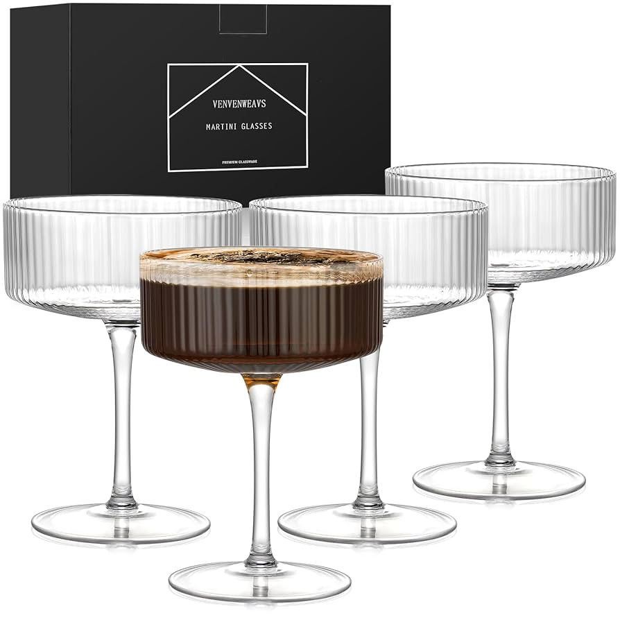 Coupe Glasses Set Of 4,Hand-blow10 Oz Vintage Cocktail Glasses,Ribbed Martini Glasses For Espress... | Amazon (US)
