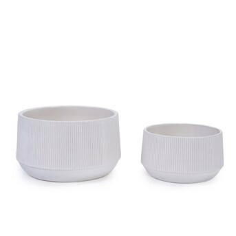 Kahomvis Round 11.2-in W x 11.22-in L x 6.5-in H Gloss White Ceramic Indoor/Outdoor Planter | Lowe's