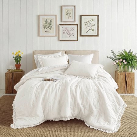 Regency Heights Full/Queen Comforter Set Ivory, 3 Pieces Quilted Ruffle Comforters Full/Queen Size, Solid Bedding Comforters Sets, Gift for Women | Walmart (US)