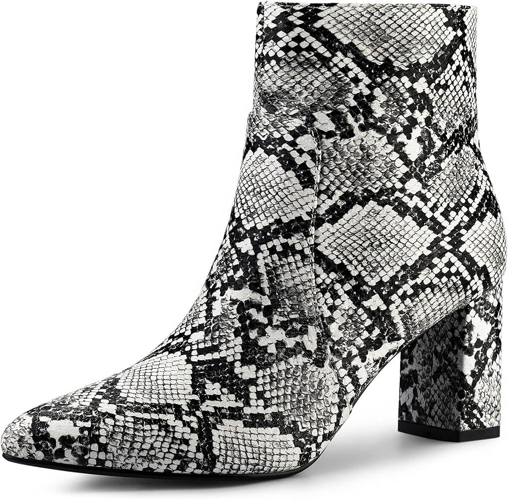 Allegra K Women's Snakeskin Print Boots Halloween Costumes Chunky High Heels Ankle Boots | Amazon (US)
