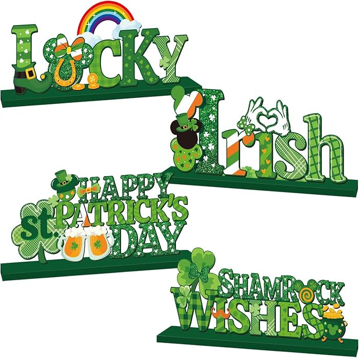 4Pcs Mouse St Patricks Day Decorations Wooden Table Centerpiece Happy St. Patrick's Day Table Dec... | Amazon (US)