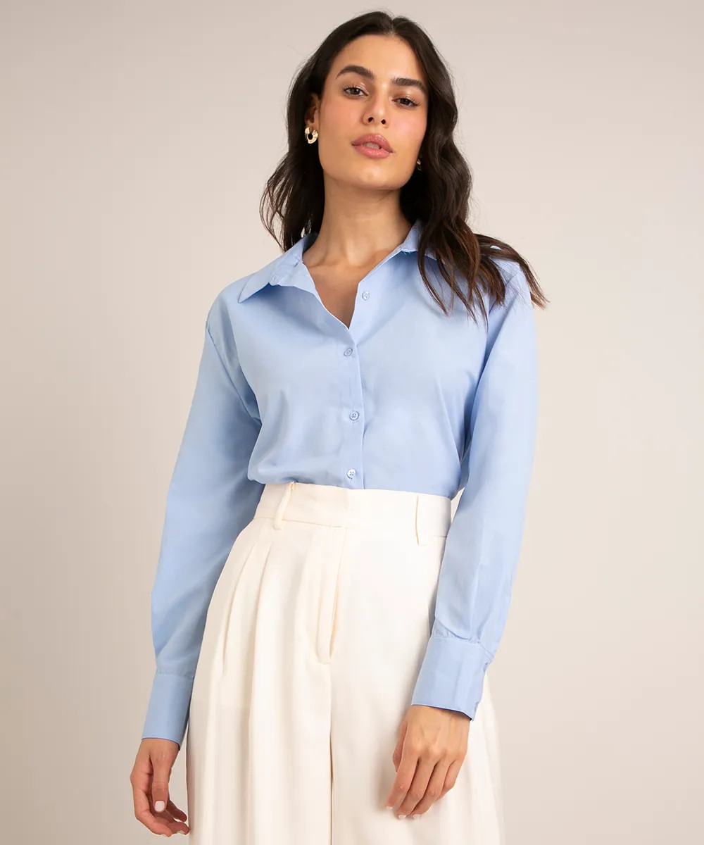 camisa de tricoline manga longa com botões azul - CeA | Moda Feminina, Masculina, Infantil, Celu... | C&A (BR)