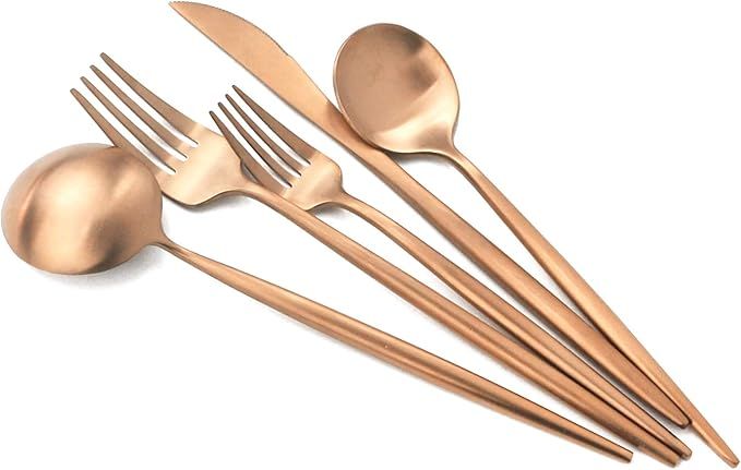 Gugrida Copper Gold Flatware, Royal 20 Pieces Luxury Matte Finish 18/10 Stainless Steel Tableware... | Amazon (US)