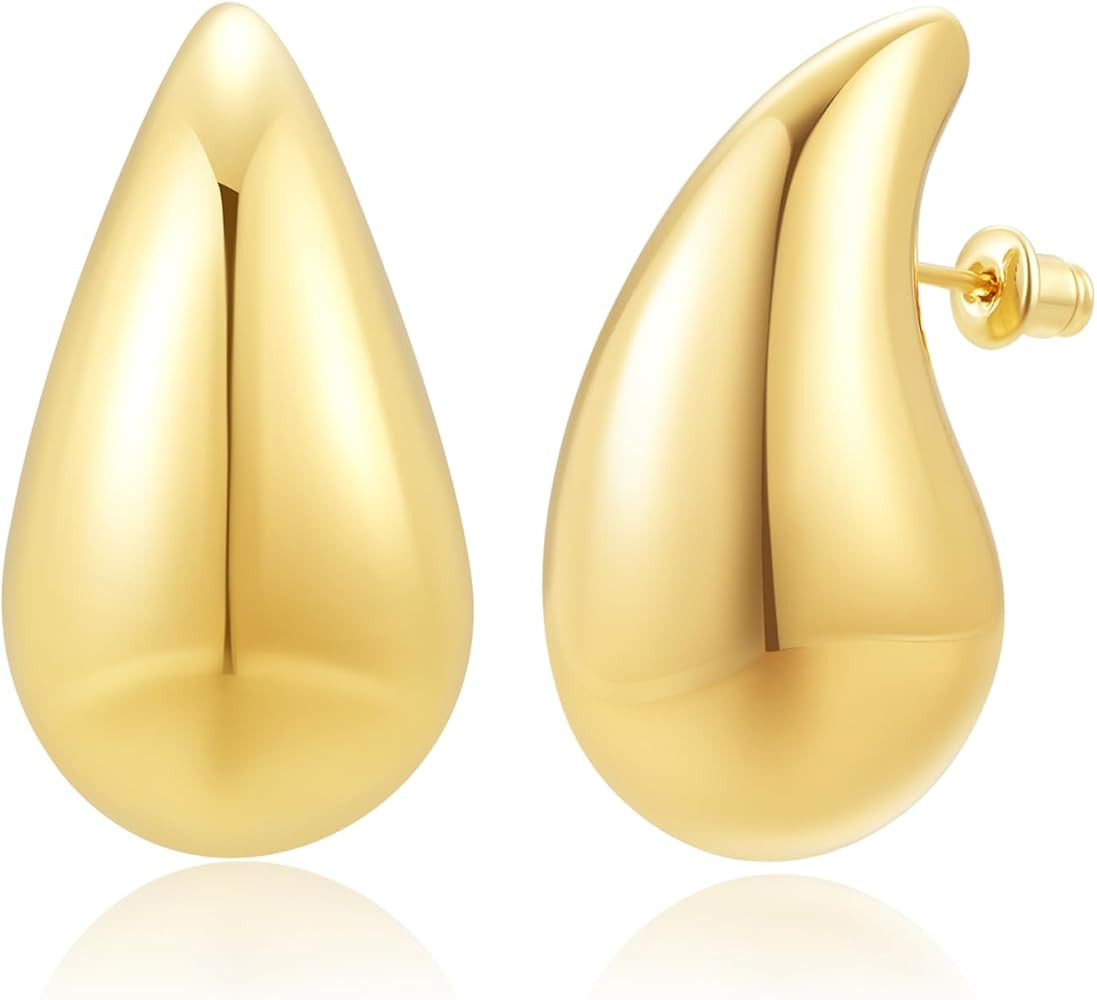 Chunky Gold Hoop Earrings for Women: Thick Teardrop Hoops Big Trendy Waterdrop Earring Dupes Larg... | Amazon (US)
