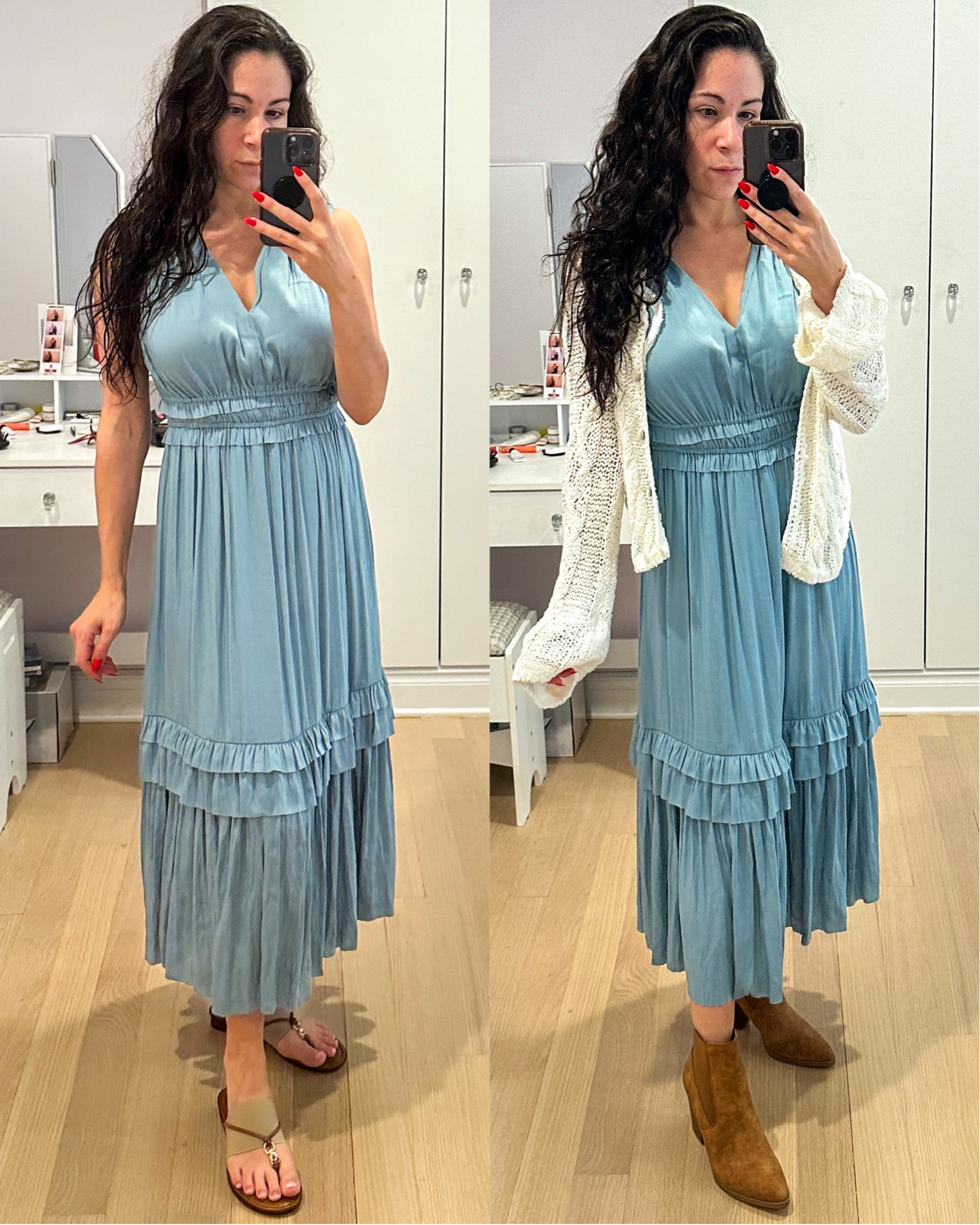 Love this pretty blue dress for summer or fall outfits. Wear it with sandals or add a cardigan and booties for cooler weather. Currently on sale! 

#LTKShoeCrush #LTKSeasonal #LTKFindsUnder100