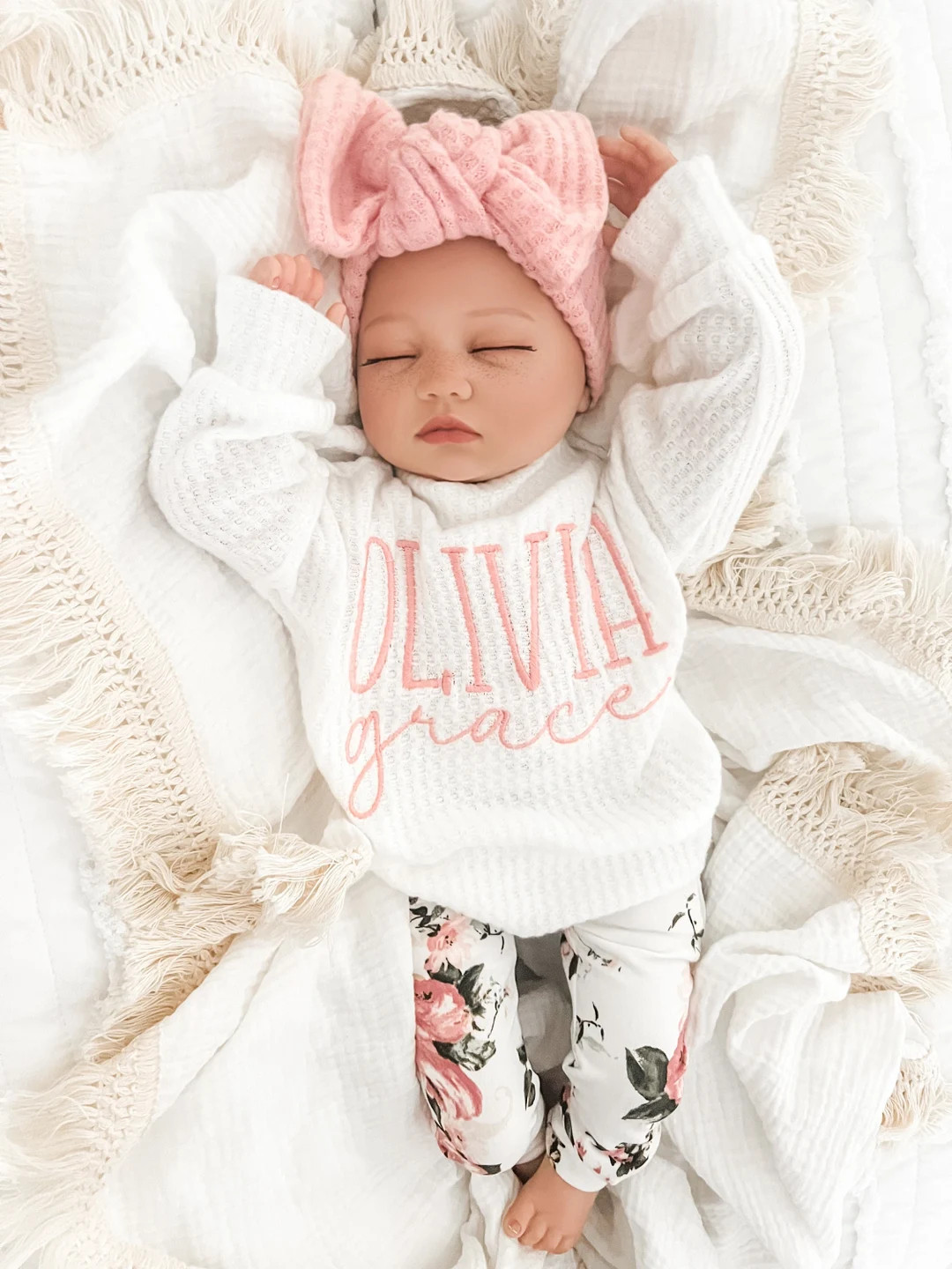 Handmade Baby Girl Outfit / Oversized Sweater Ivory Waffle / Baby Girl Gift / Newborn Coming Home... | Etsy (US)