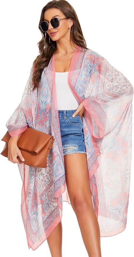 Breezy Lane Women's Kimono Cardigan Summer Swimsuit Coverups Beach Cover Up with Floral Print for... | Amazon (US)