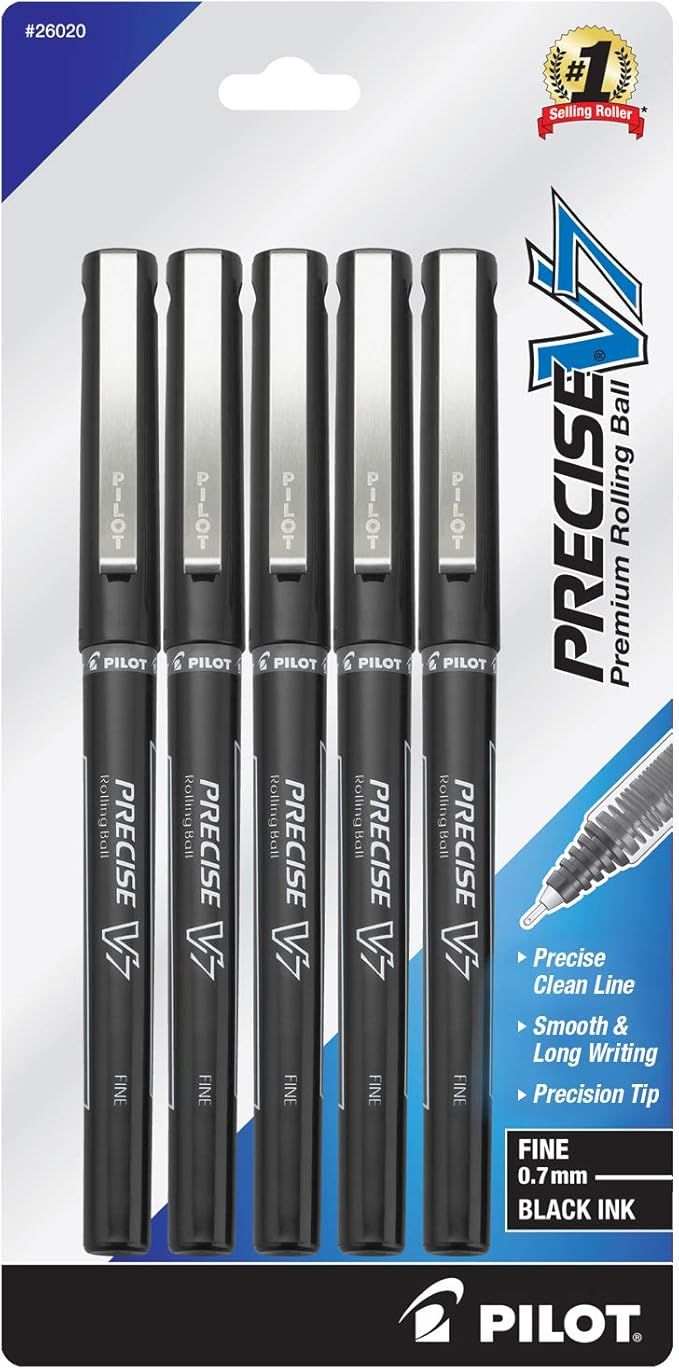 PILOT Precise V7 Stick Liquid Ink Rolling Ball Stick Pens, Fine Point (0.7mm) Black Ink, 5-Pack (... | Amazon (US)
