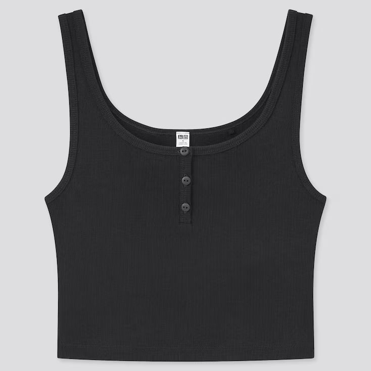 UNIQLO Women's Cotton Ribbed Sleeveless Crop Top, Black, XXL | UNIQLO (US)