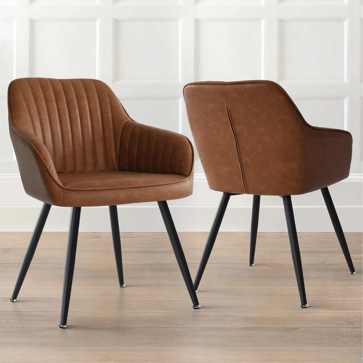 Bhagirath 19'' H Faux Leather Dining Armchair (Set of 2) (Set of 2) | Wayfair North America