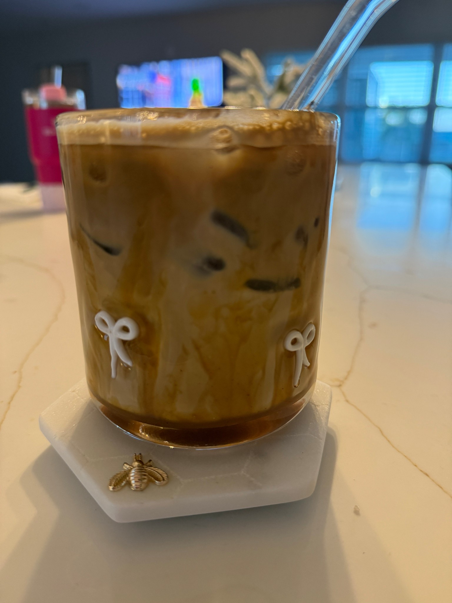 Coffee glass with white bows 

#LTKHome