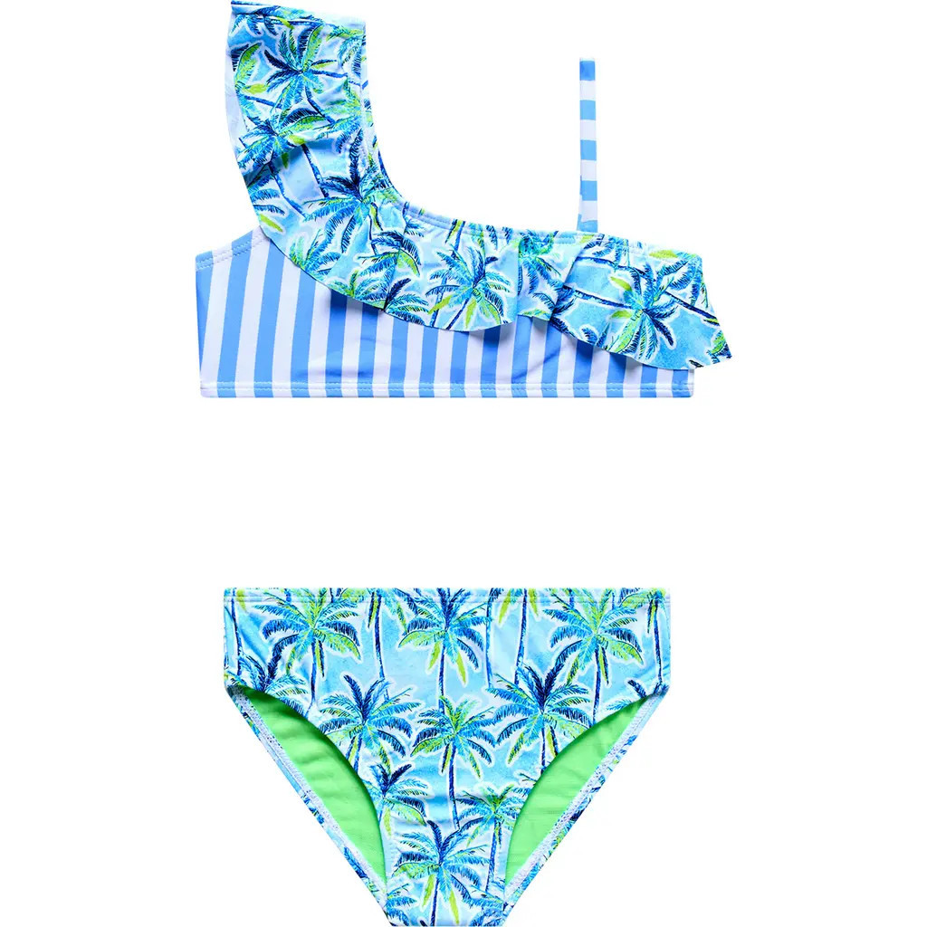Beach Lingo Kids' Ruffle Asymmetric Two-Piece Swimsuit in Blue at Nordstrom, Size 3T | Nordstrom