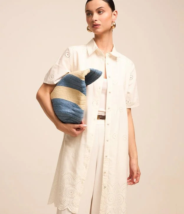 Vestido Curto em Laise com Amarração e Barra Bordada Off White - Lojas Renner | Renner (BR)