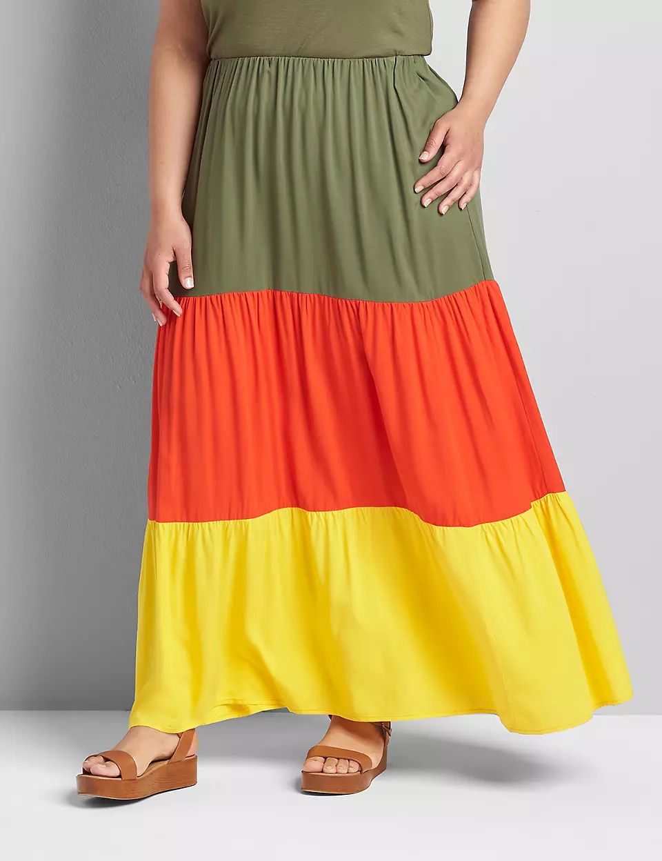 Colorblock Tiered Maxi Skirt | Lane Bryant (US)