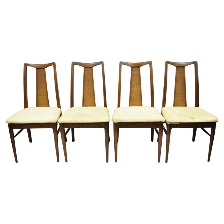 Vintage Mid-Century Modern Walnut Cane Back Dining Chairs, Set of 4 For Sale at 1stDibs | 1stDibs