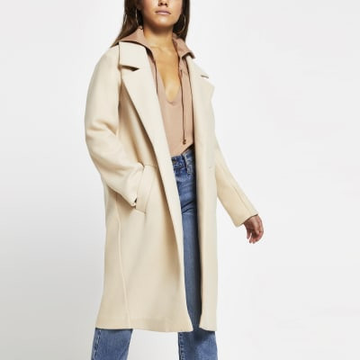 Beige relaxed longline coat | River Island (UK & IE)