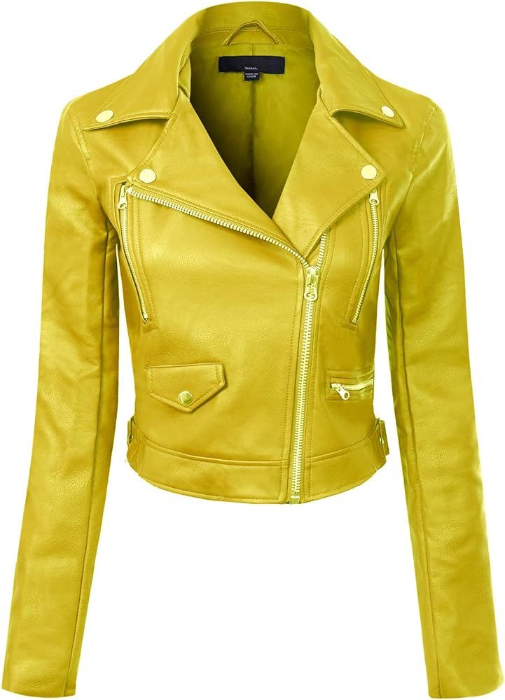 Design by Olivia Women's Long Sleeve Zipper Closure Moto Biker Faux Leather Jacket Lime L at Amaz... | Amazon (US)