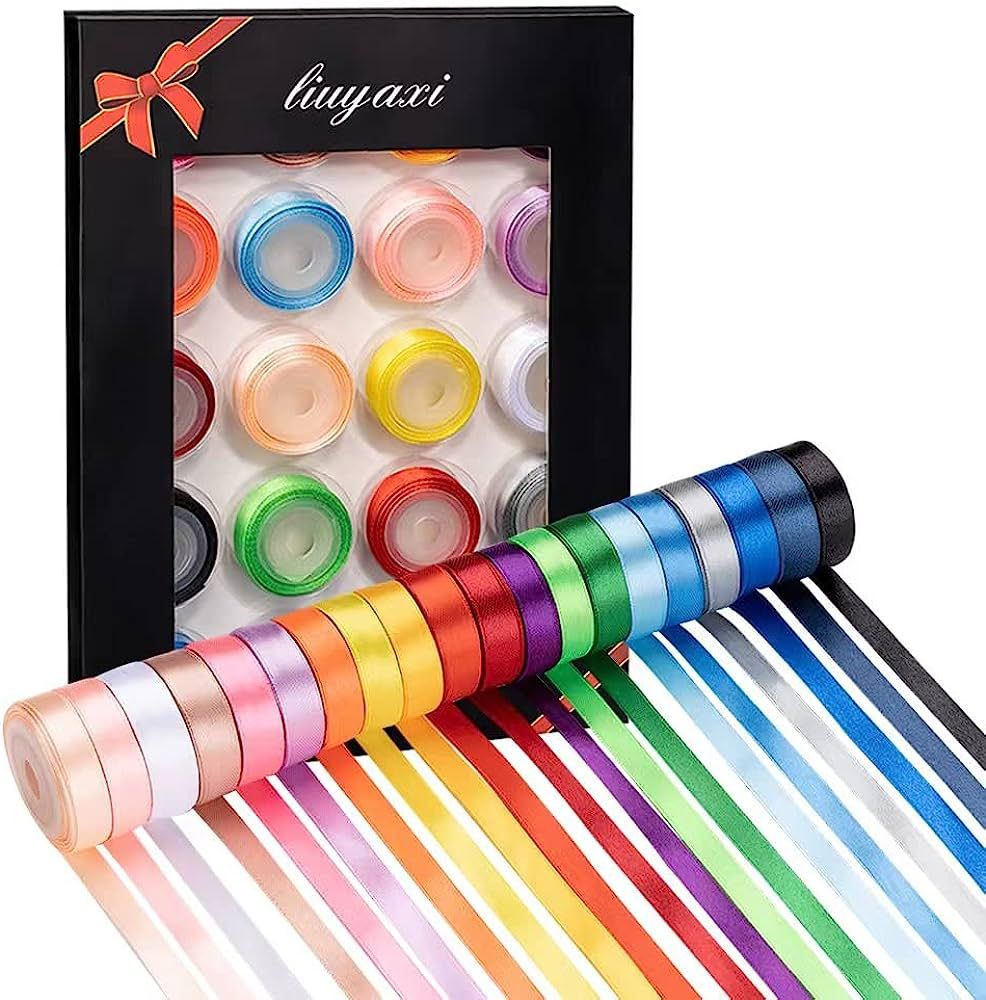 20 Colors 100 Yard Double Faced Polyester Satin Ribbon, 3/8" Wide 5 Yard/Roll, Silk Ribbon Perfec... | Amazon (US)