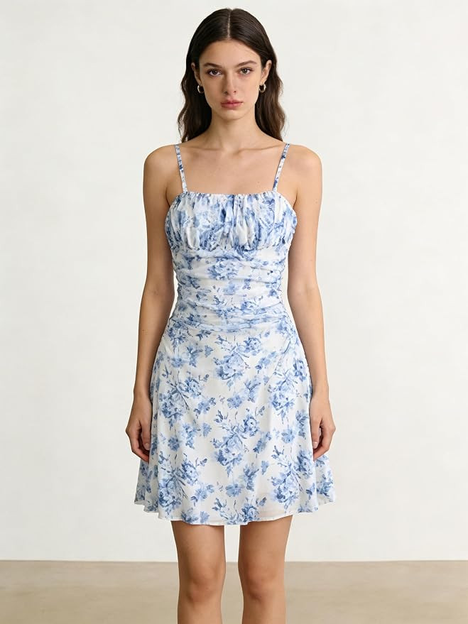 Floral Print Spaghetti Strap Dress for Women, Elegant Sleeveless Sundress, Lightweight Soft Fabri... | Amazon (US)