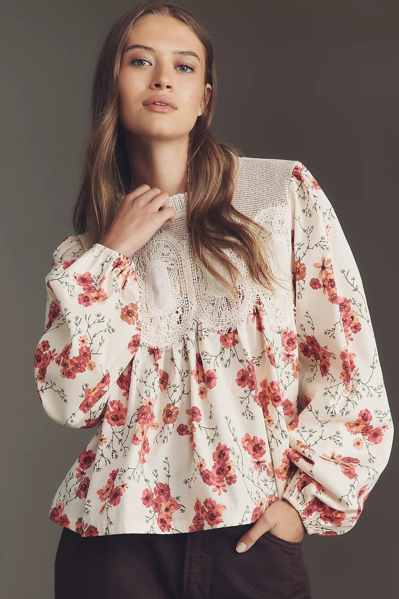 The Iris Long-Sleeve Lace Poplin Blouse by En Elly | Anthropologie (US)