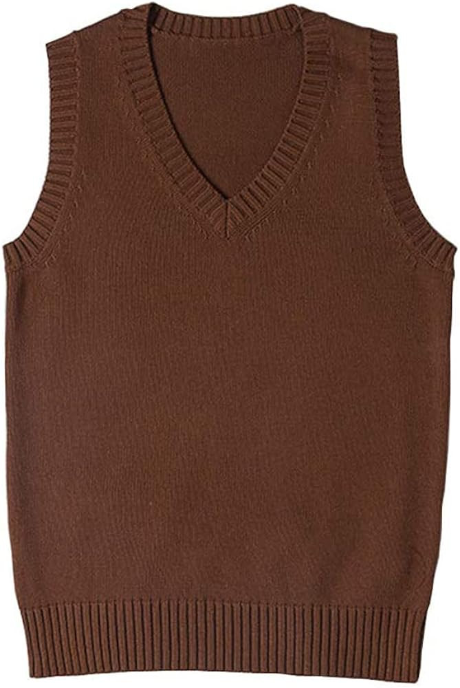Blostirno Women’s Sweater Vest V Neck JK Uniform Kint Vests Solid Classic Sleeveless Pullover Sweate | Amazon (US)