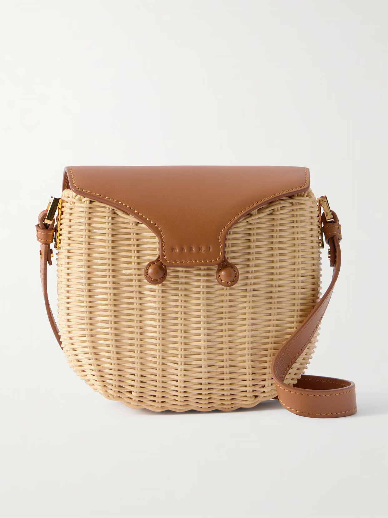 Marni - Leather-trimmed Woven Rattan Shoulder Bag - Sand | NET-A-PORTER (UK & EU)