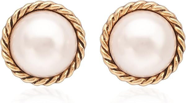 Large Pearl Earrings for Women, Chunky Gold Button Pearl Studs | Amazon (US)
