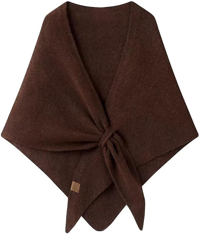 Winter Warm Shawl Wraps for Women Knitted Striped Knotted Cardigan Cape Soft Triangle Scarf Wrap ... | Amazon (US)