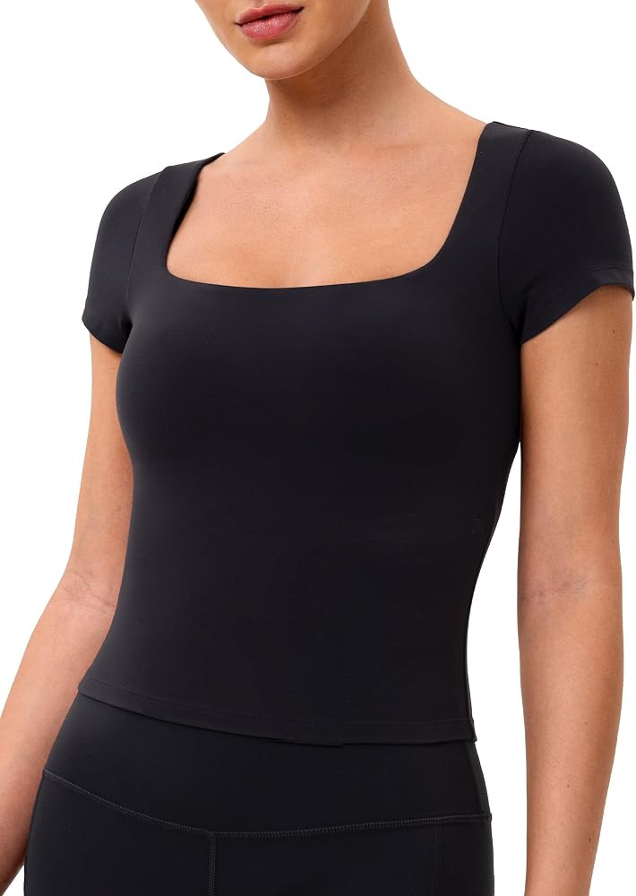 Colorfulkoala Dreamlux Square Neck Short Sleeve Shirts for Women Slim Fit Basic Tops Casual Going... | Amazon (US)