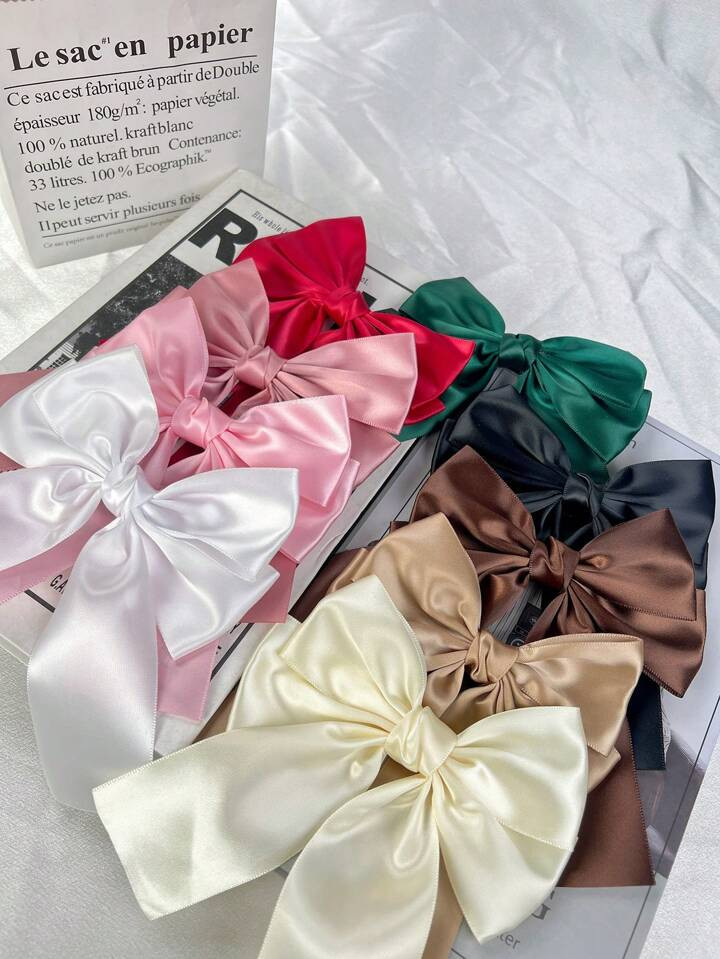 5- Piece Set Solid Color Ribbon Bow Hair Clip, Sweet Style Satin Bow Hair Clip, Back Head Hair Cl... | SHEIN