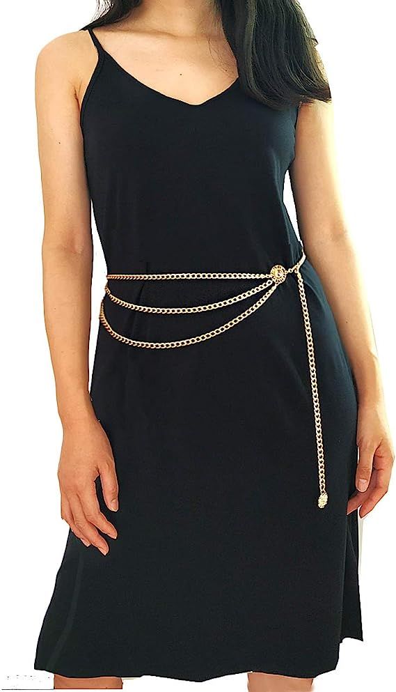 40 Inch Women Long Tassel Waist Chain Belt Golden Multilayer Body Belly Chain for Dress | Amazon (US)