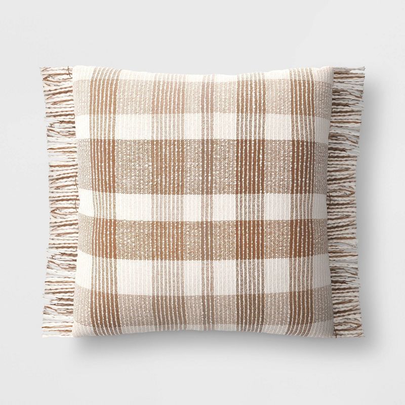 Plaid Square Throw Pillow Cream/Brown - Threshold&#8482; | Target