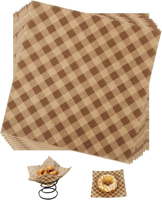 100pcs Waxed Deli Paper Sheets, 7.1x7.1 in Greaseproof Food Basket Liners Squares Checkered Sandw... | Amazon (US)