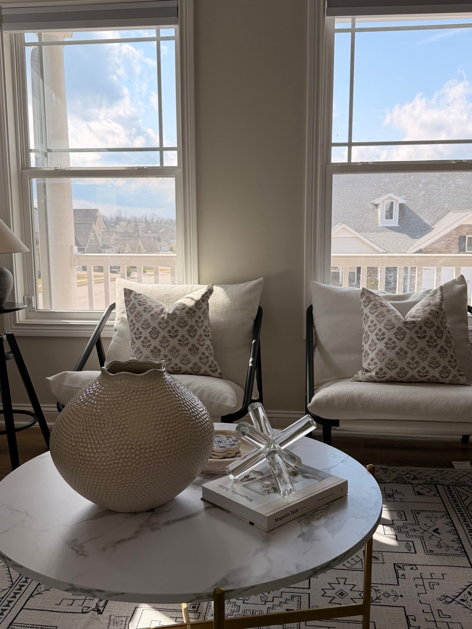 living room furniture, vase, cofee table, chairs and pillows, and lamp  

#LTKHome